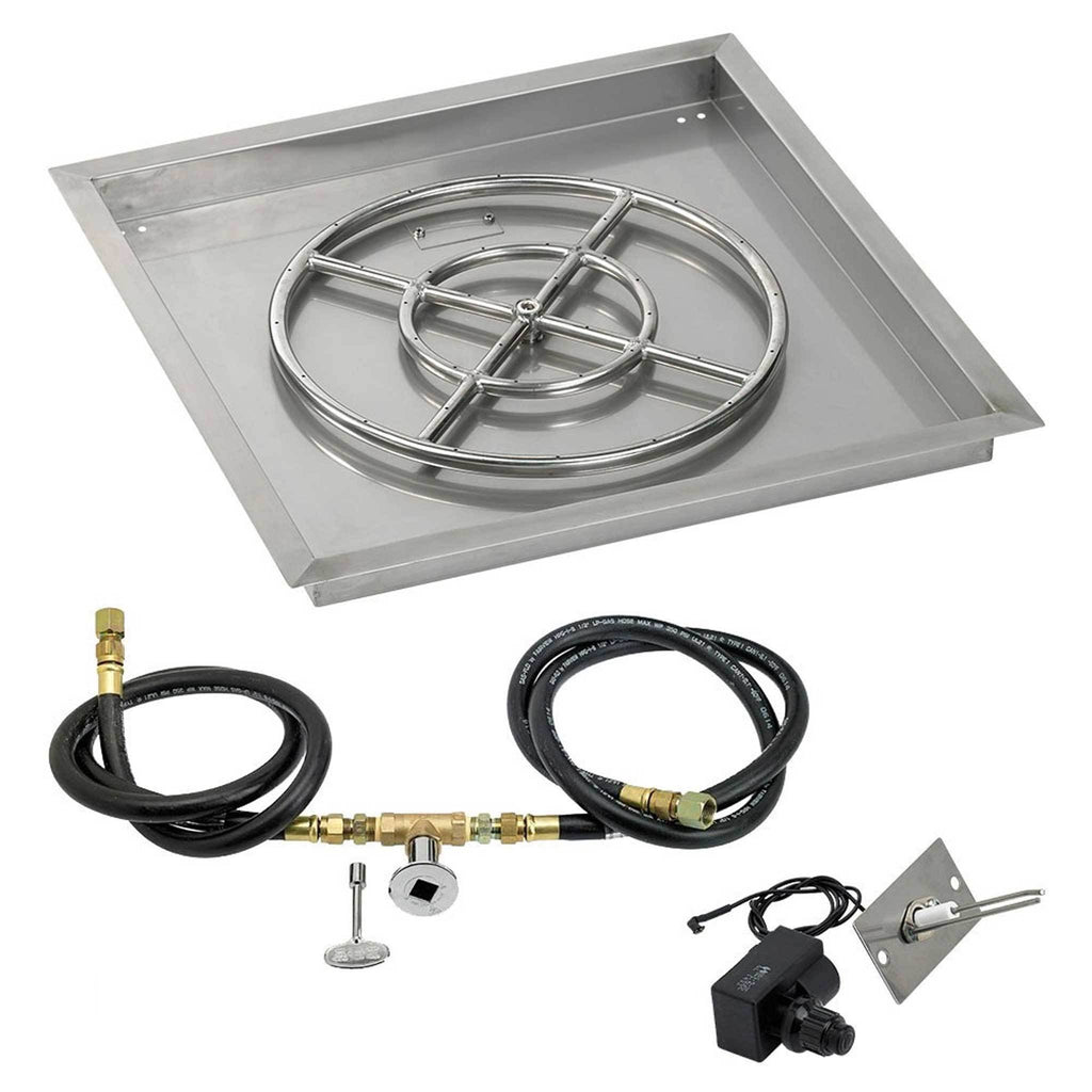 18x22 Square Stainless Steel Drop-In Pan with Match Light Kit Propane Fire Pit Ring P26280