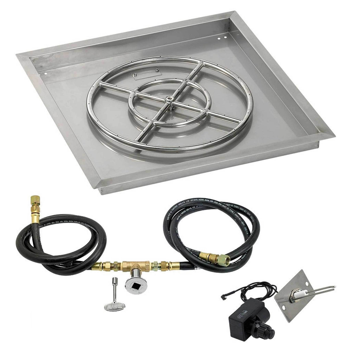 18x22 Square Stainless Steel Drop-In Pan with Match Light Kit Propane Fire Pit Ring P26280
