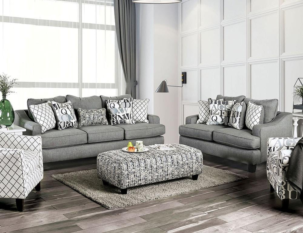 Bluish Gray Linen-like Fabric Living Room Set 3pcs M5478