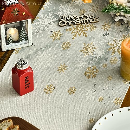 Watercolor Deer Trees Snowflakes Christmas Table Runner 13 x 72 Inch V99051