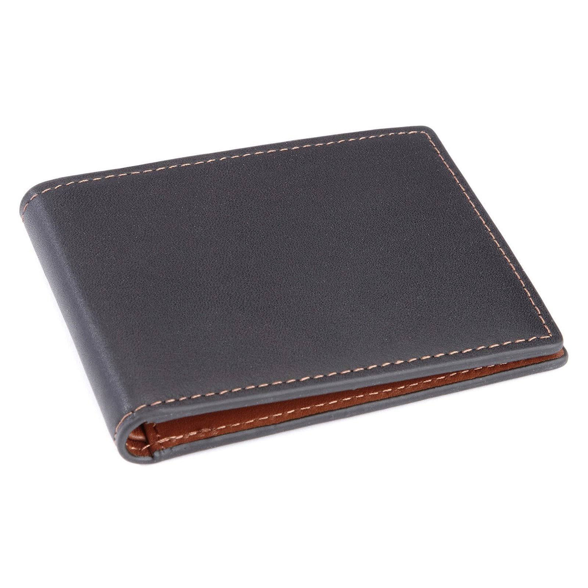 Black Tan Leather RFID Slim Bifold Wallet W652