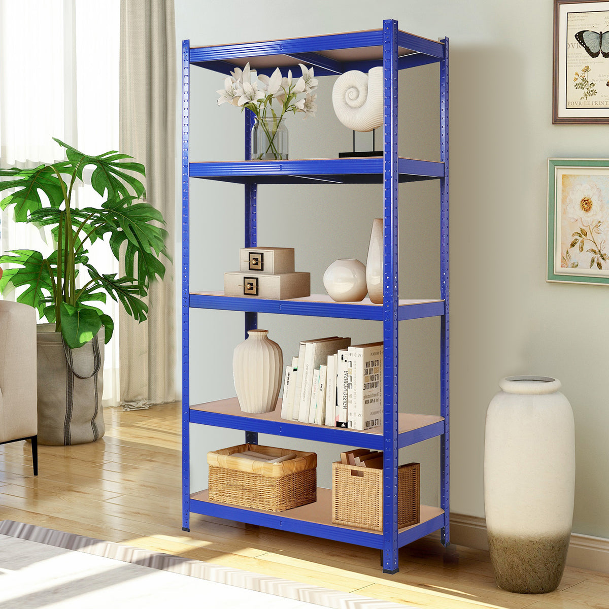 5 Tier Heavy Duty Metal Storage Shelving Unit, Blue S2896