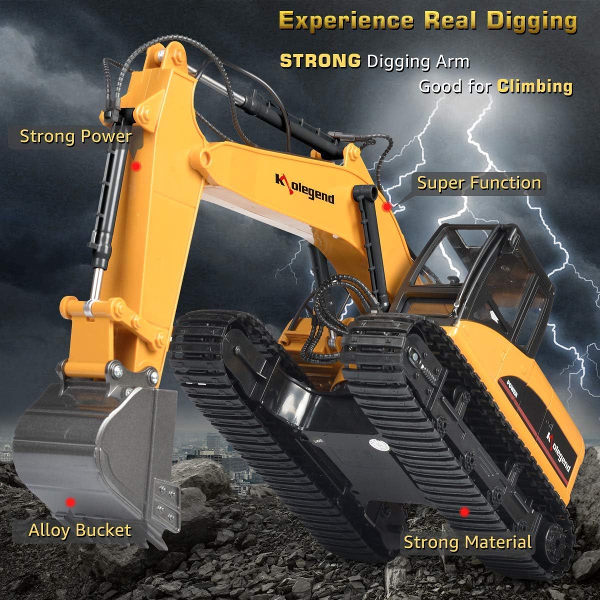 3 in 1 Remote Control Excavator with Metal Shovel, 15 Channel Construction Tractor S65049