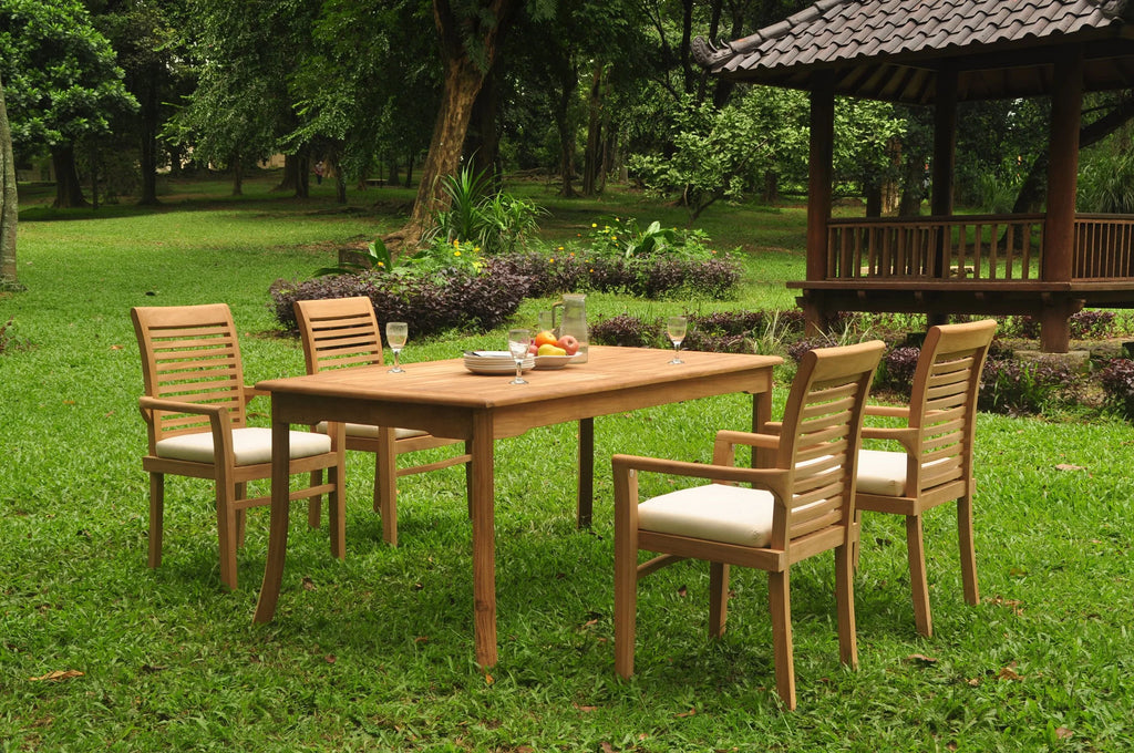 5 Pc Teak Dining Set with 4 Stacking Arm Chairs U211156