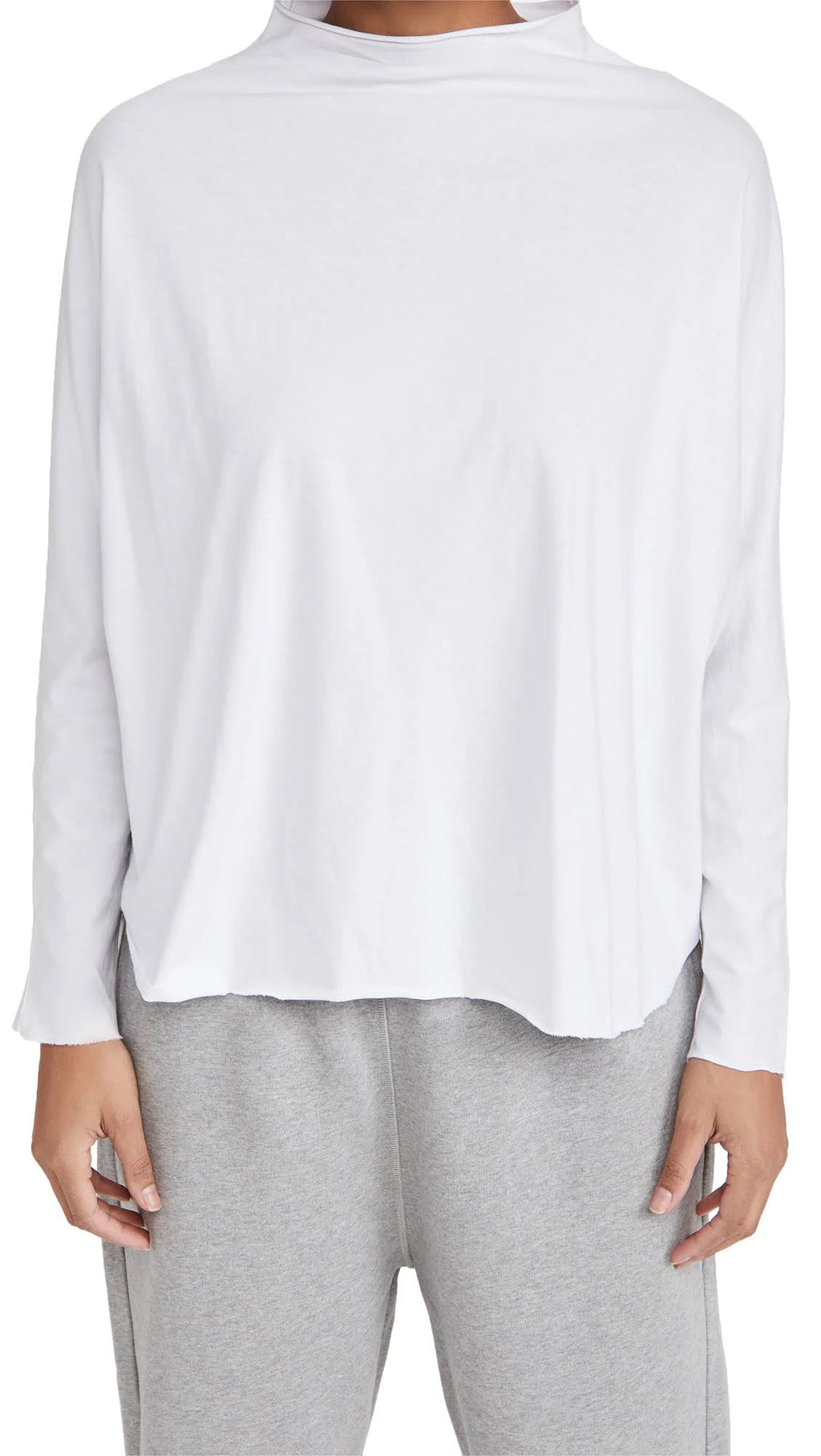 White Long-Sleeve Funnel Neck Capelet Tee Y762264