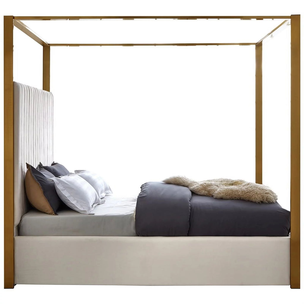 Cream Velvet King Bed X9971