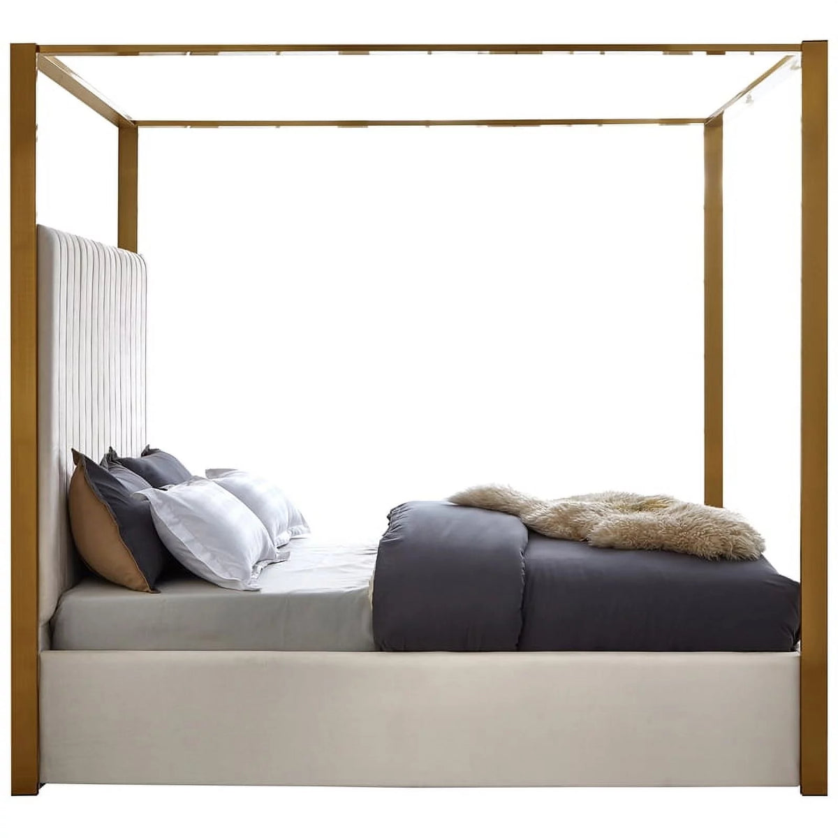 Cream Velvet King Bed X9971