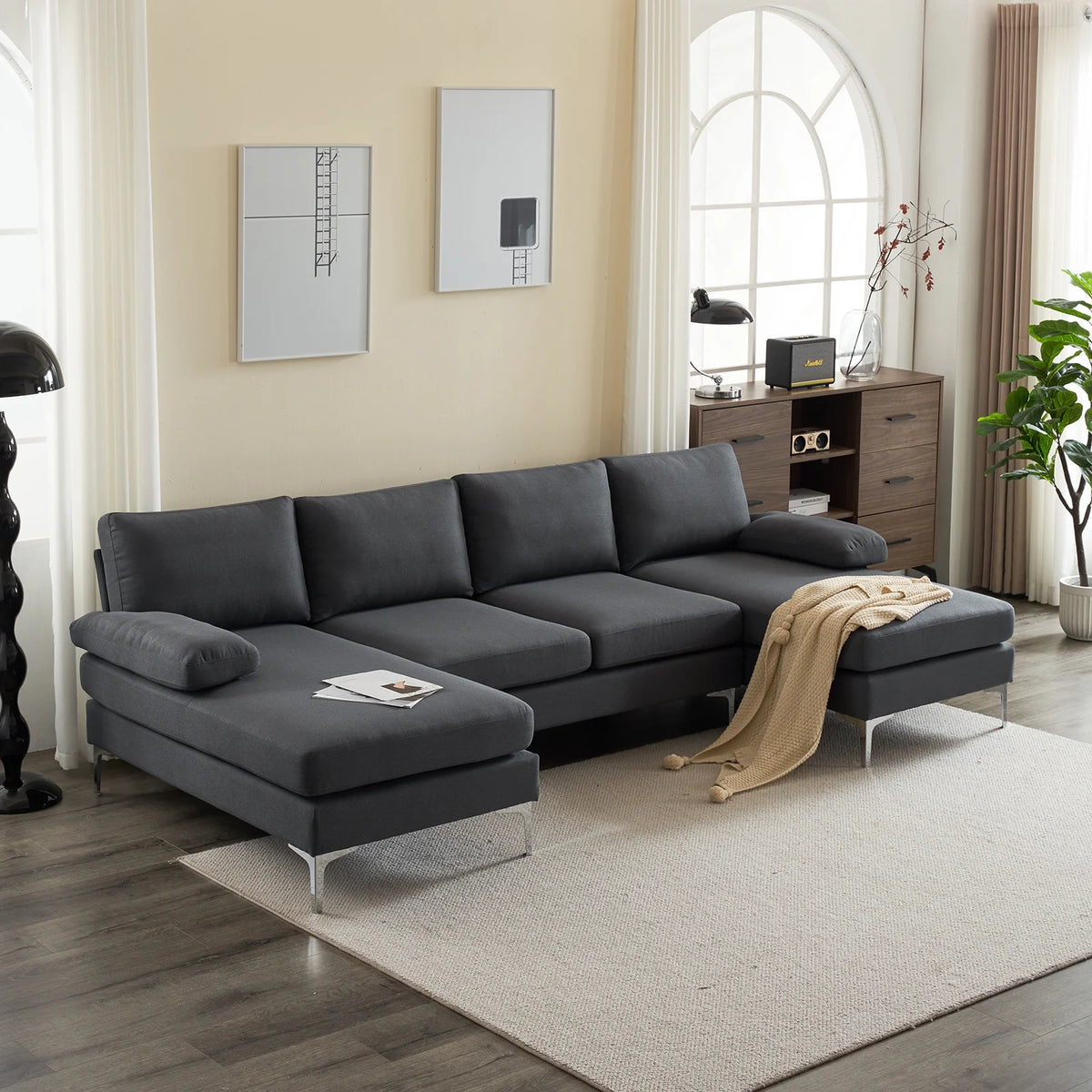 Dark Gray U-Shaped 4-Seat Modular Sofa Q335699