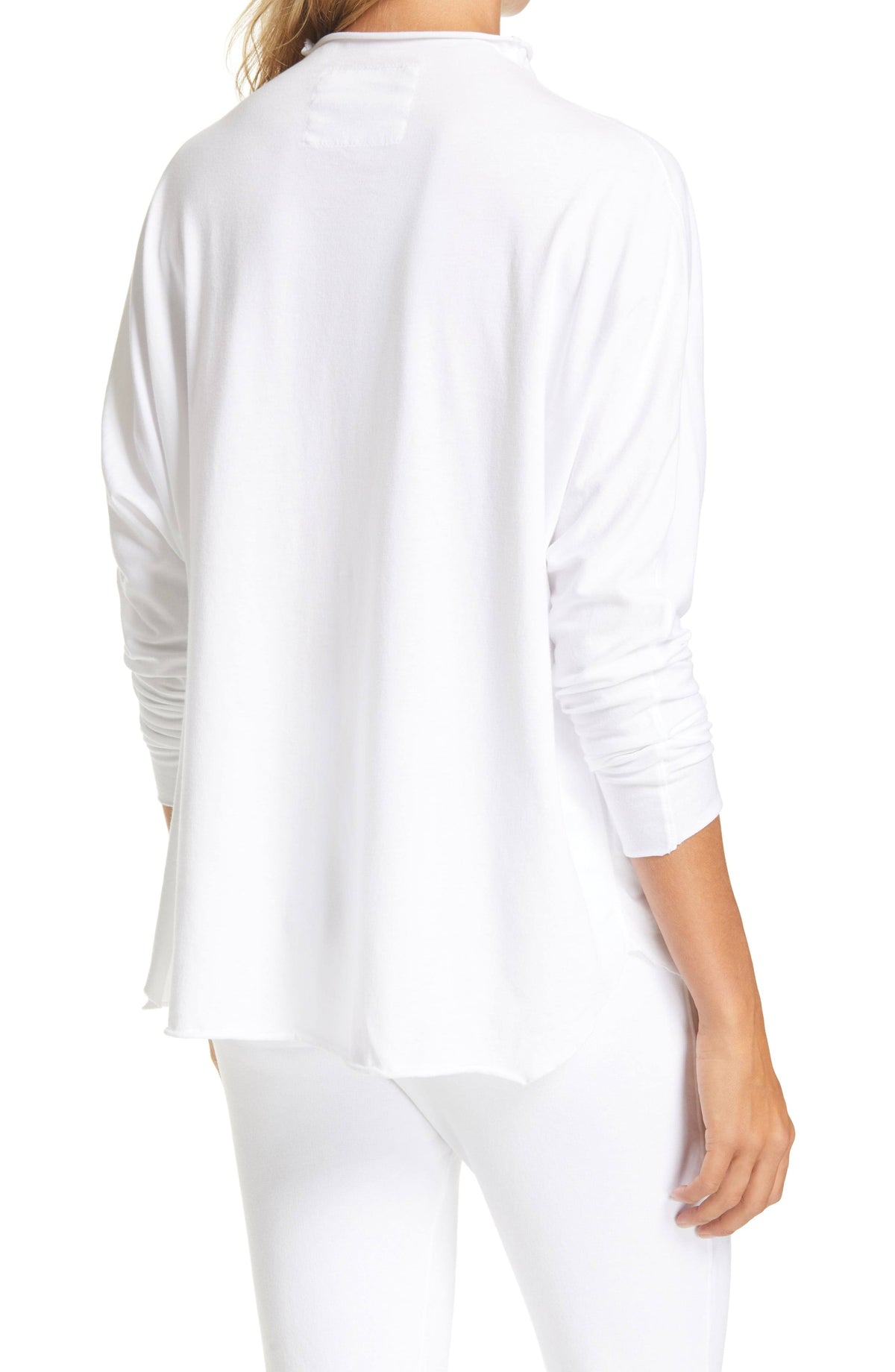 White Long-Sleeve Funnel Neck Capelet Tee Y762264