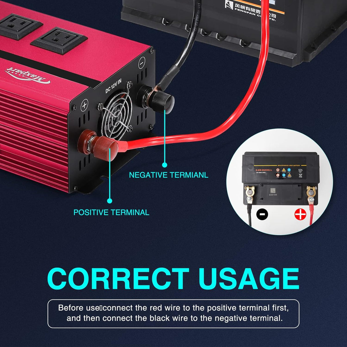 2000W Power Inverter 12v to 110v AC to DC Converter with 3 AC Outlets and USB Charging Port W6750