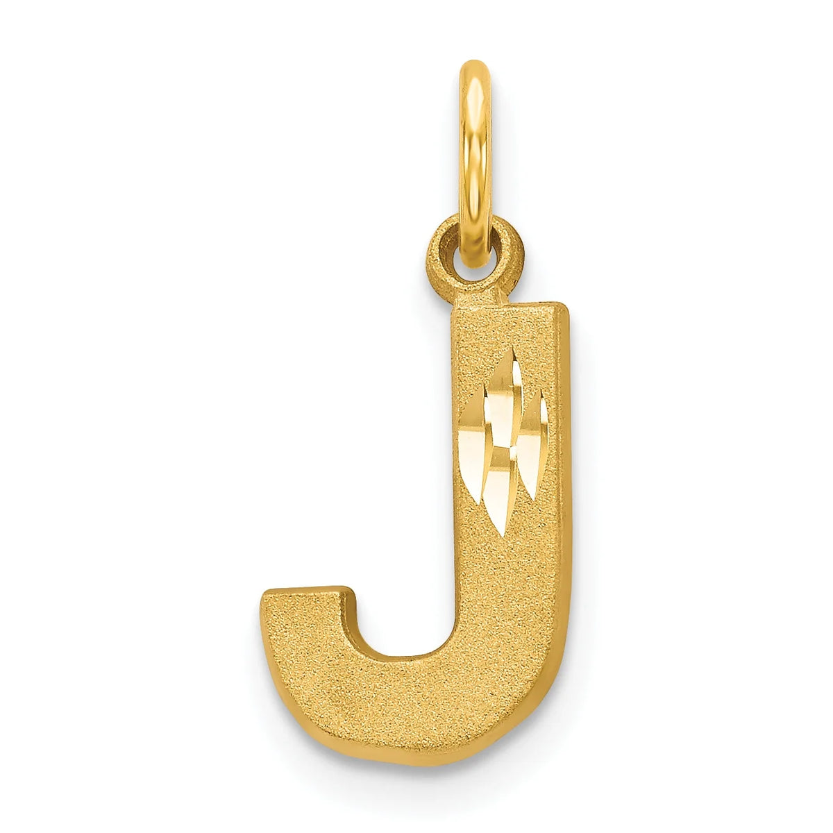 14K Yellow Gold Diamond-Cut Letter J Initial Pendant Charm with Rope Chain Necklace 20'' U500504