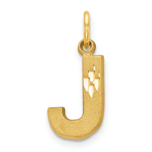 14K Yellow Gold Diamond-Cut Letter J Initial Pendant Charm with Rope Chain Necklace 20'' U500504