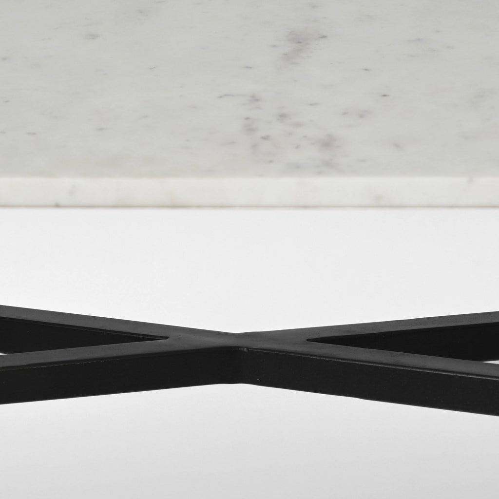 White Marble Top Black Metal Frame Console Table D306