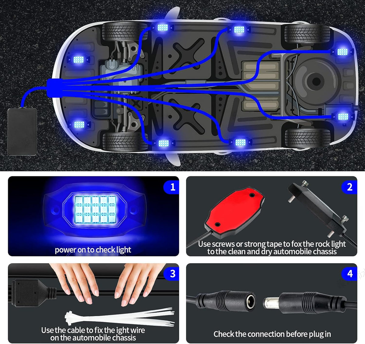 RGBW LED Rock Lights Under Car Lighting Kit 8Pods R7523