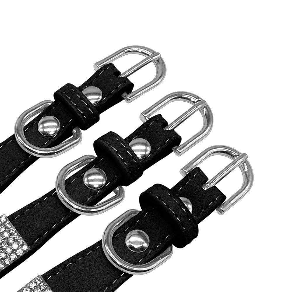 Rhinestone Soft Suede Leather Dog Collar Z490