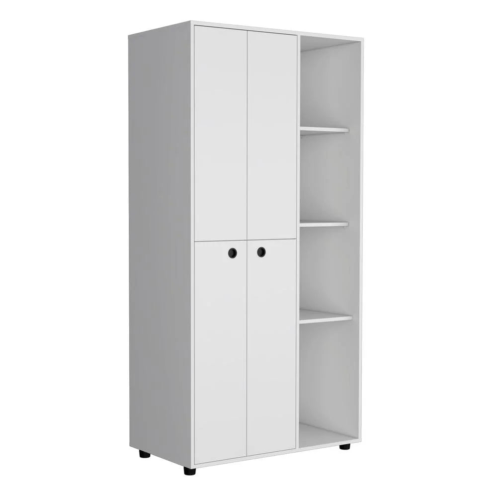 White 2-Door Armoire with Drawer and 4 Open Shelves V987