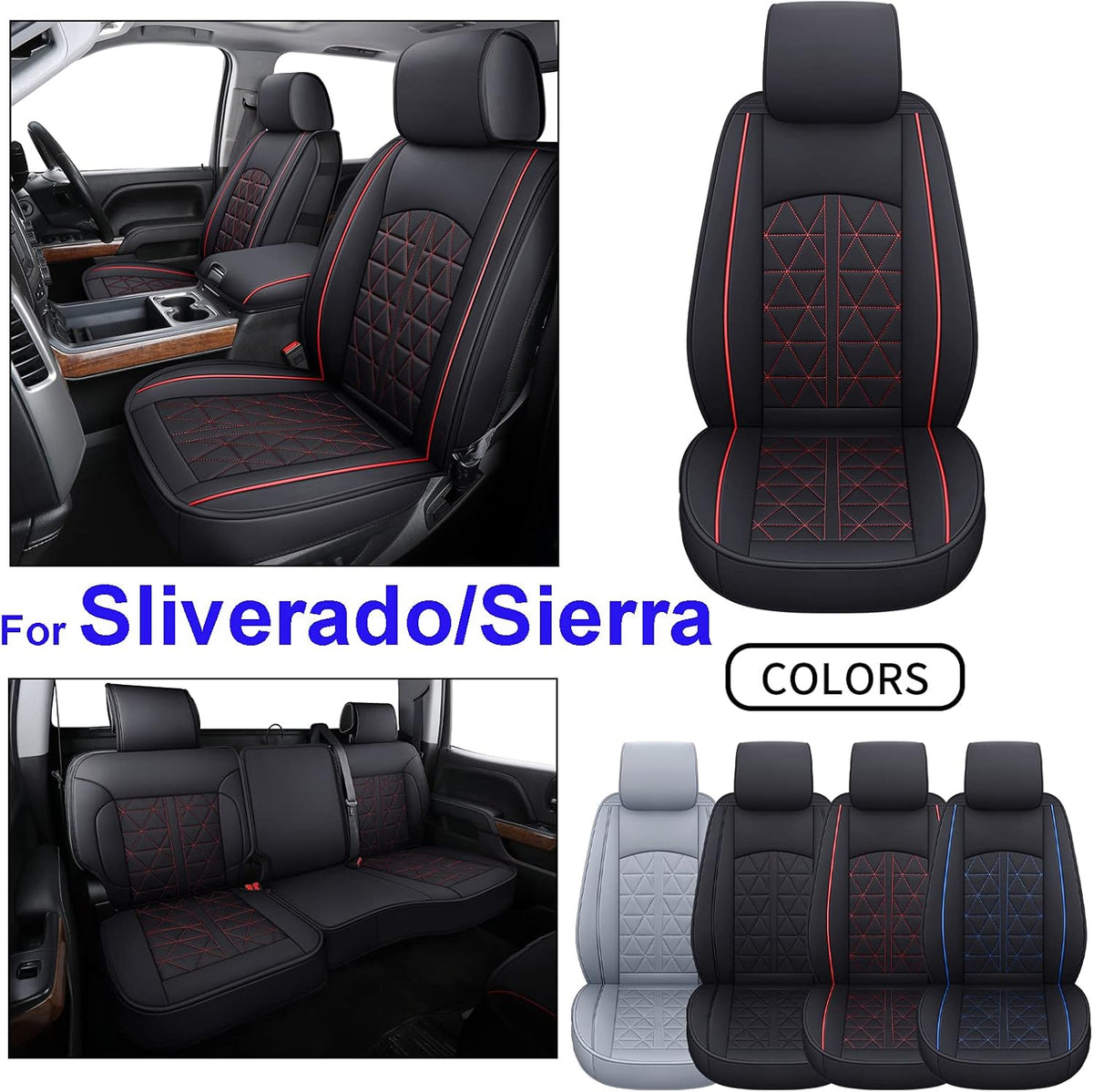 Black&Red Synthetic Leather Car Seat Cover Full Set U51345