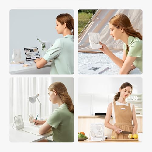 Desk Fan Battery Rechargeable, 4500mAh 180°Foldable Portable Personal Fan, 4 Speeds Adjustable White W48759
