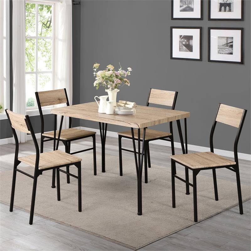 5-Piece Wood Dining Set in Natural Tone and Bronze C255063