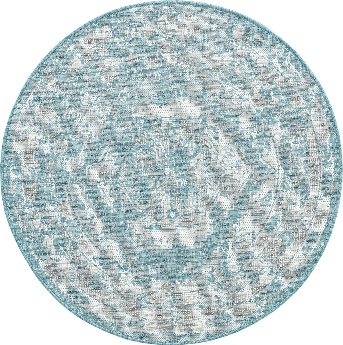 Aqua Ivory Round Medallion Traditional Rug J209696