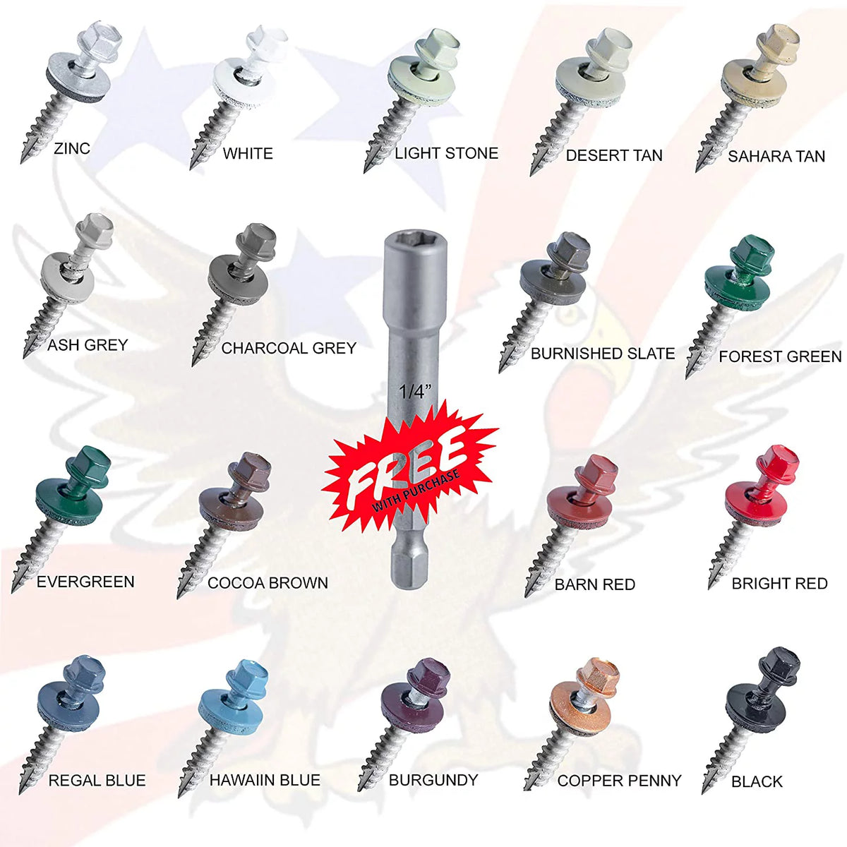 1.5" Zinc Painted Hex Washer Head Metal Roofing Screws P9814