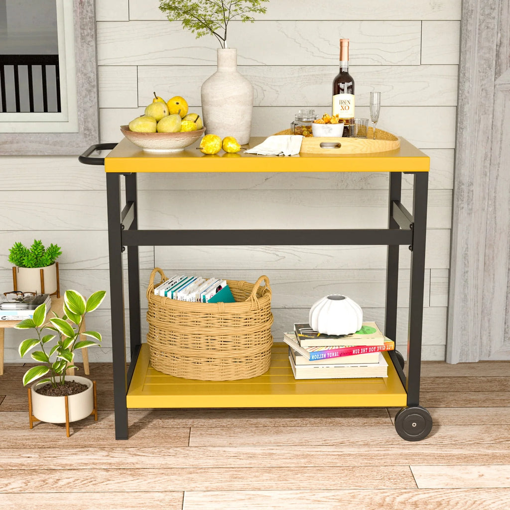 Outdoor Dining Cart Table Aluminum Grill Table with Wheels H46446