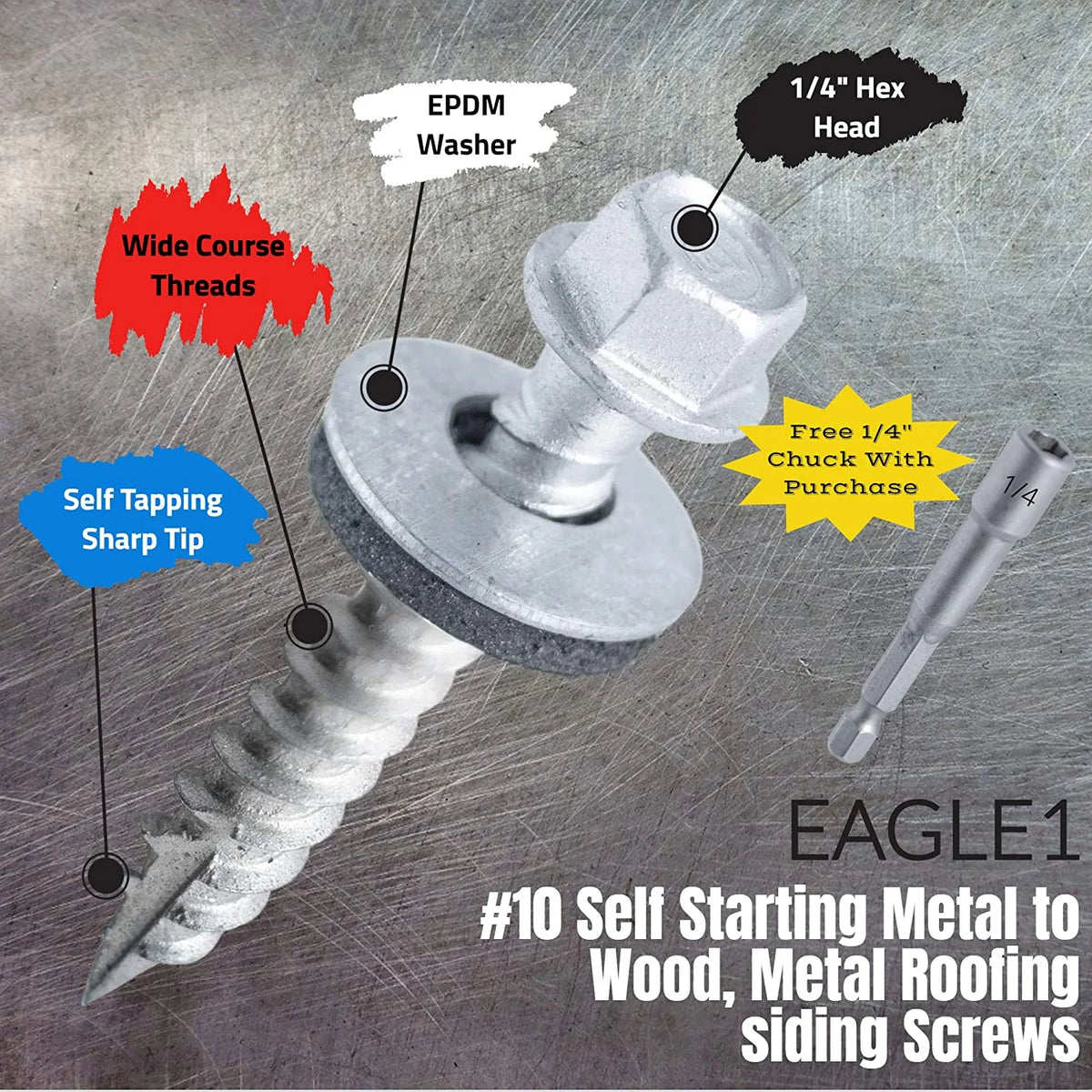 1.5" Zinc Painted Hex Washer Head Metal Roofing Screws P9814