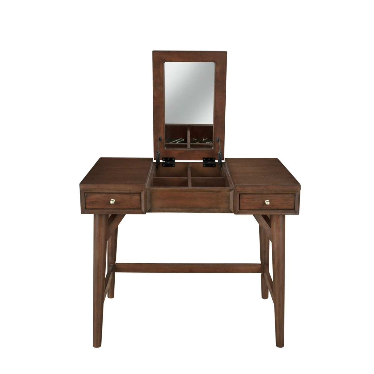 Mahogany Walnut Brown 2 Drawer Vanity Desk with Flip Up Mirror R436