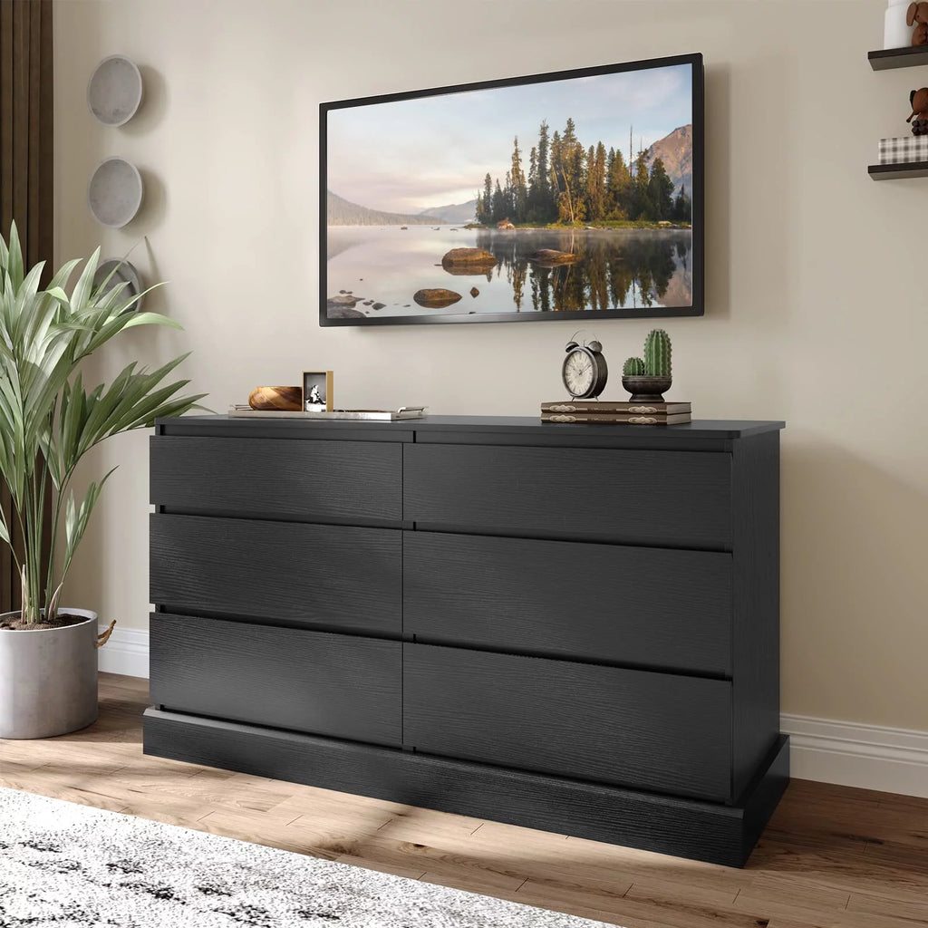 Black 6 Drawer Wooden Dresser W322