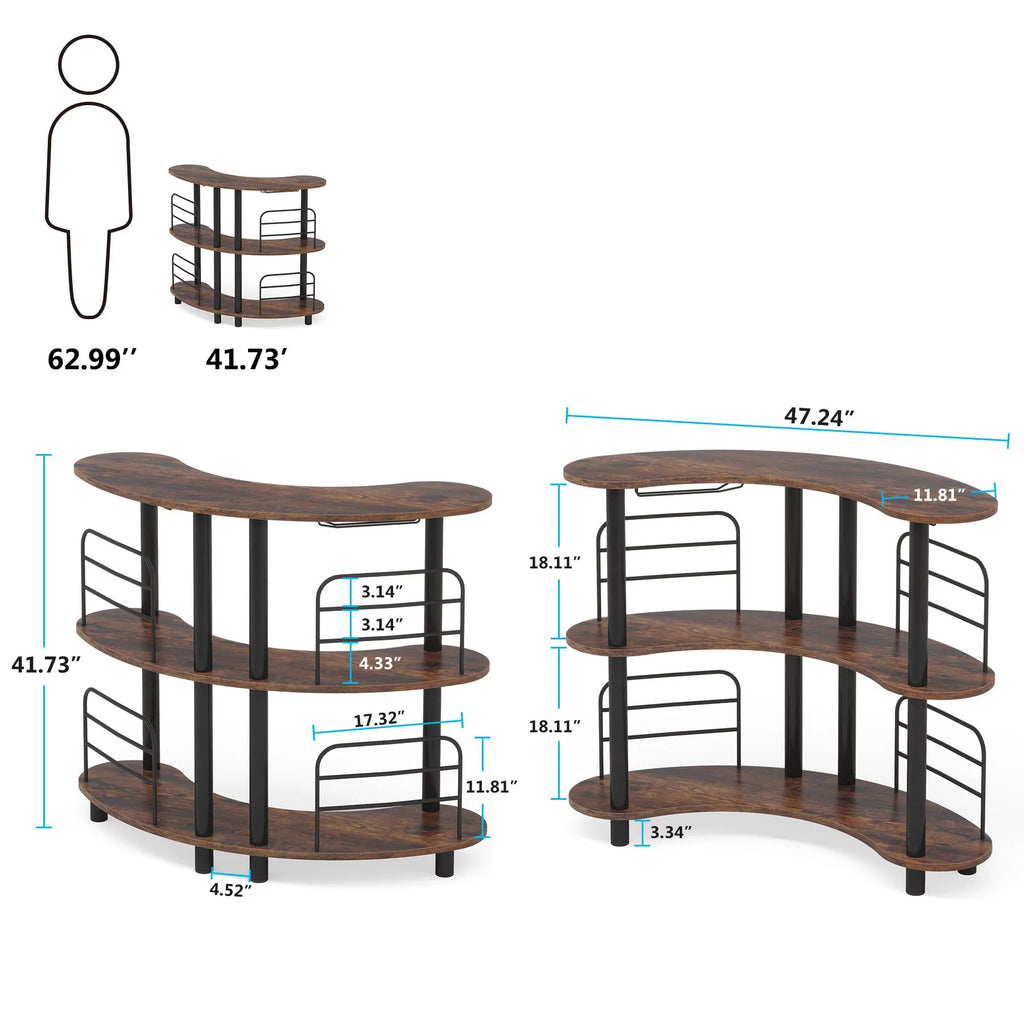 Rustic Brown 3 Tier Wine Bar Cabinet with Storage Shelves Z33553
