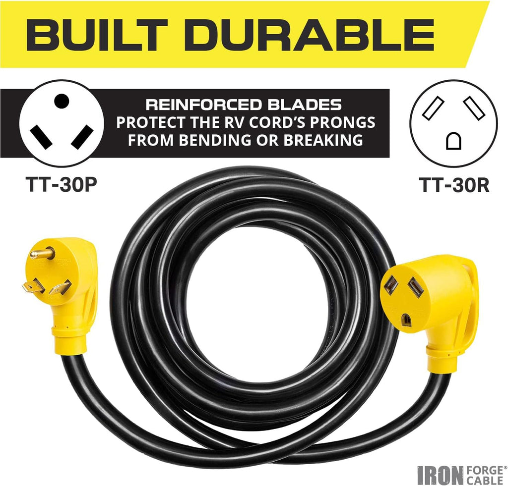 30 Amp RV Extension Cord 25 Ft 10/3 STW TT-30P to NEMA L5-30R 125v Power Cord Q69519