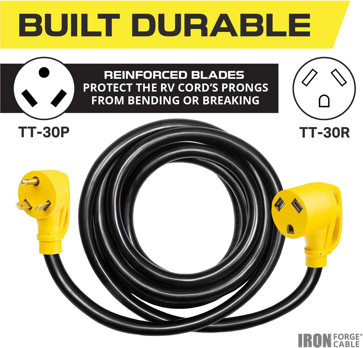 30 Amp RV Extension Cord 25 Ft 10/3 STW TT-30P to NEMA L5-30R 125v Power Cord Q69519