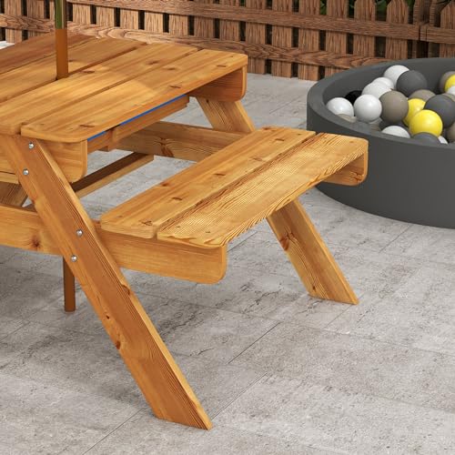 Kids Picnic Table with Foldable Umbrella, 3 in 1 Sand and Water Activity Table C32186