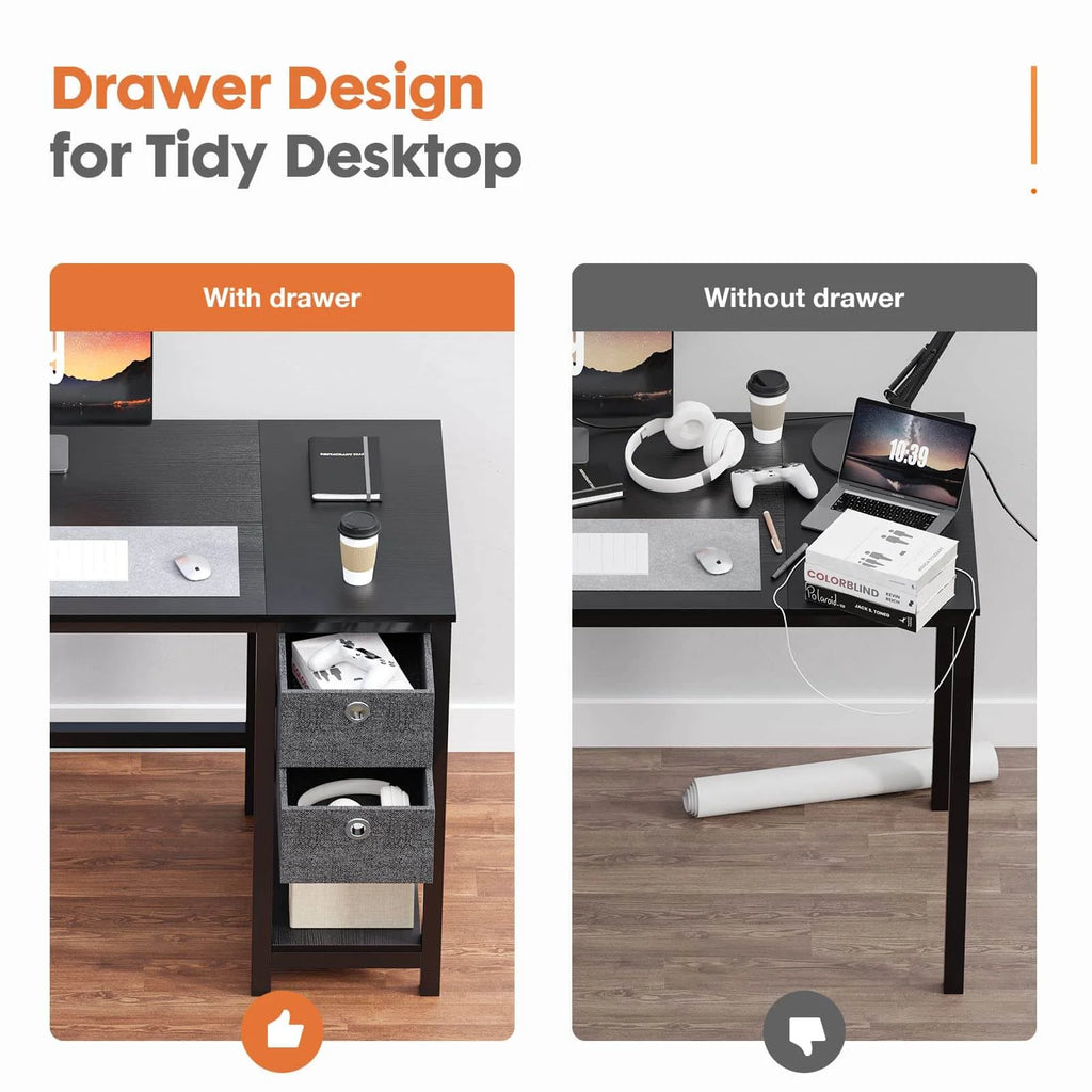 Black Wood 40In Writing Desk with 2-Tier Drawers T923018
