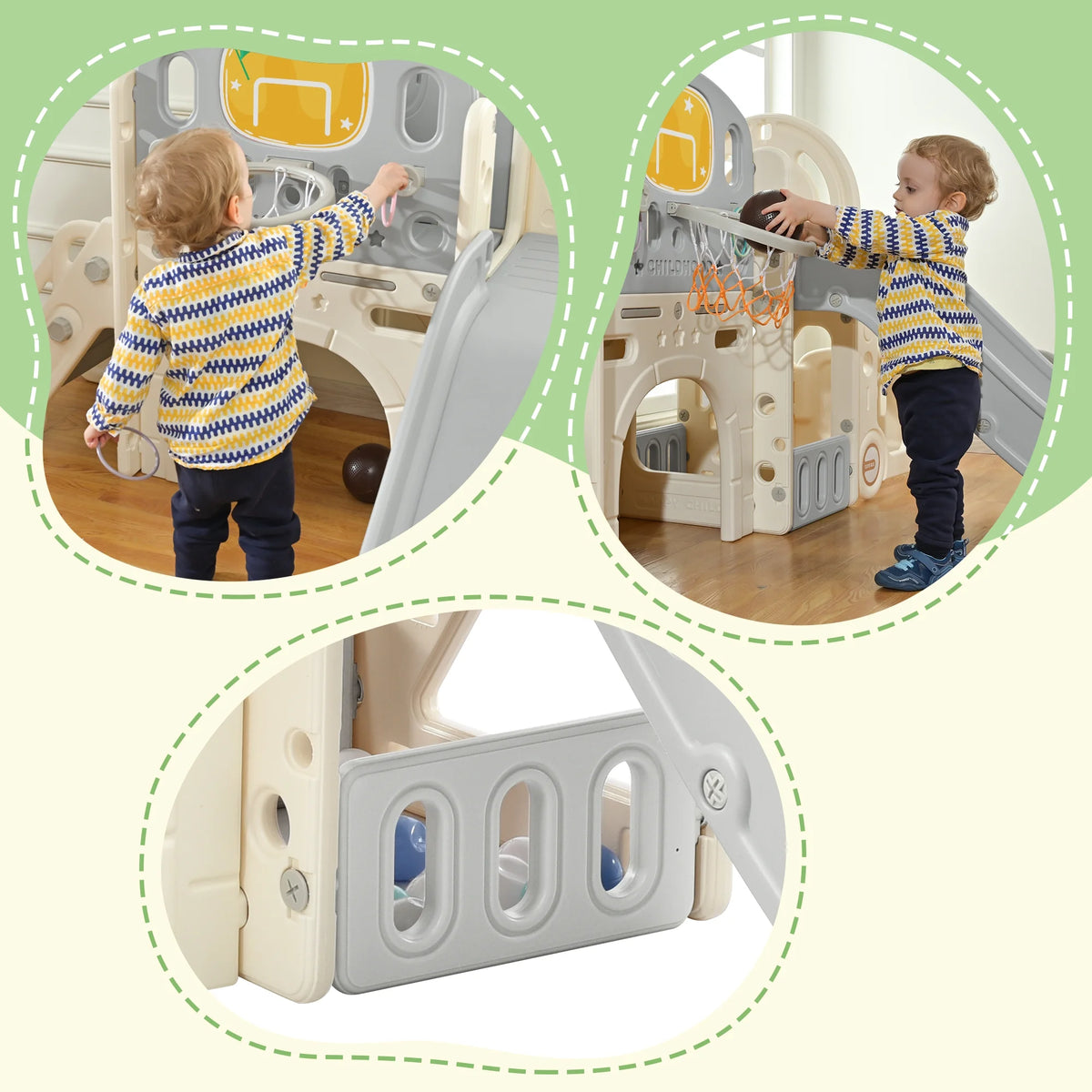 9 in 1 Kids Slide Playset with Basketball Hoop Y33110