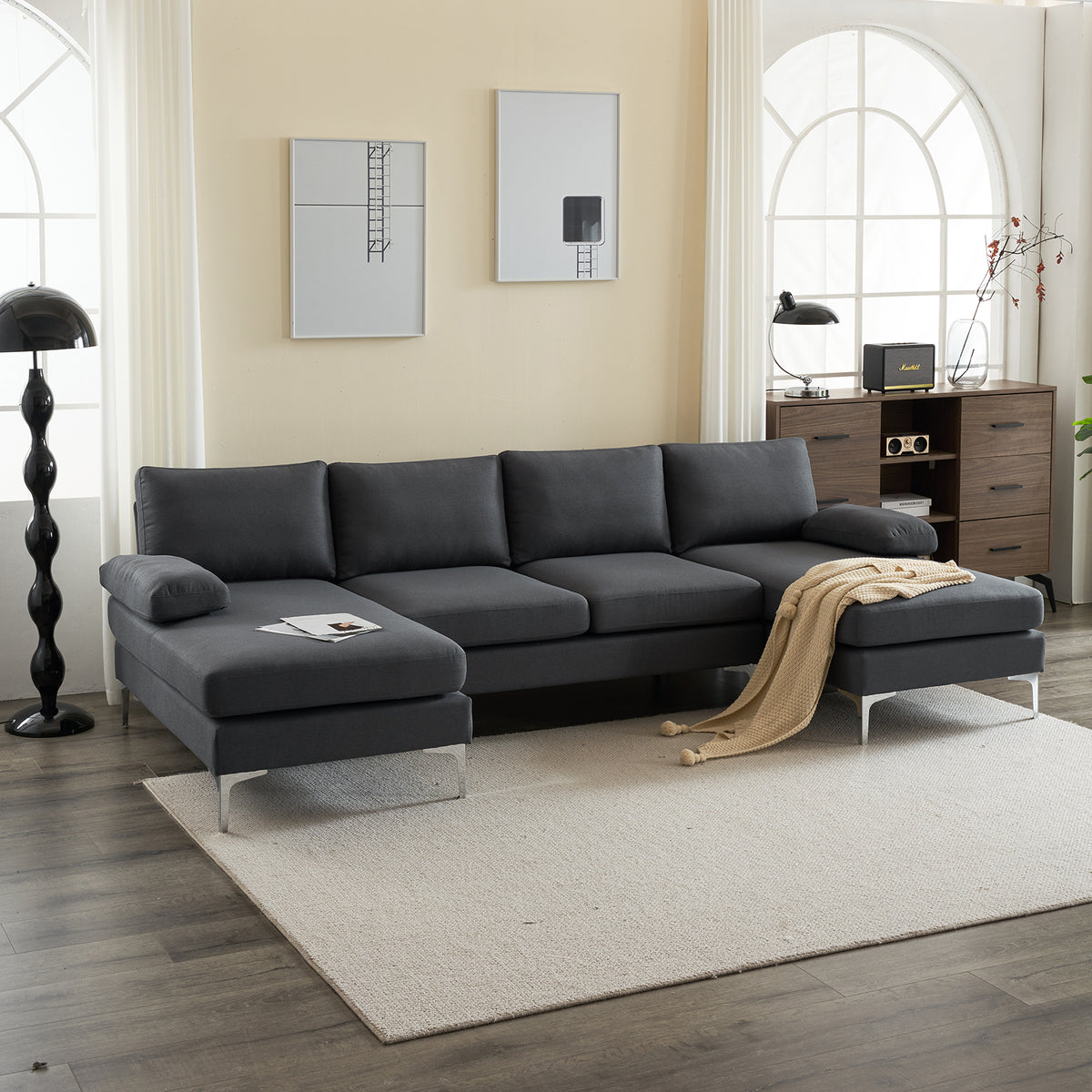 Dark Gray U-Shaped 4-Seat Modular Sofa Q335699