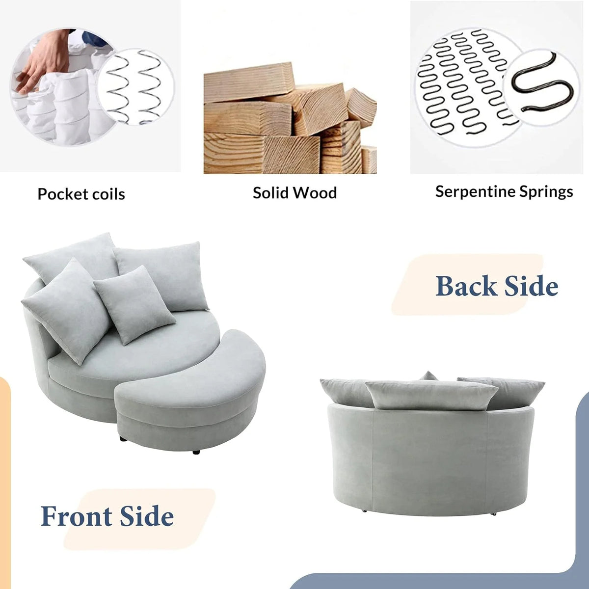 Swivel Accent Barrel Chair with Storage Ottoman & 4 Pillows R146333