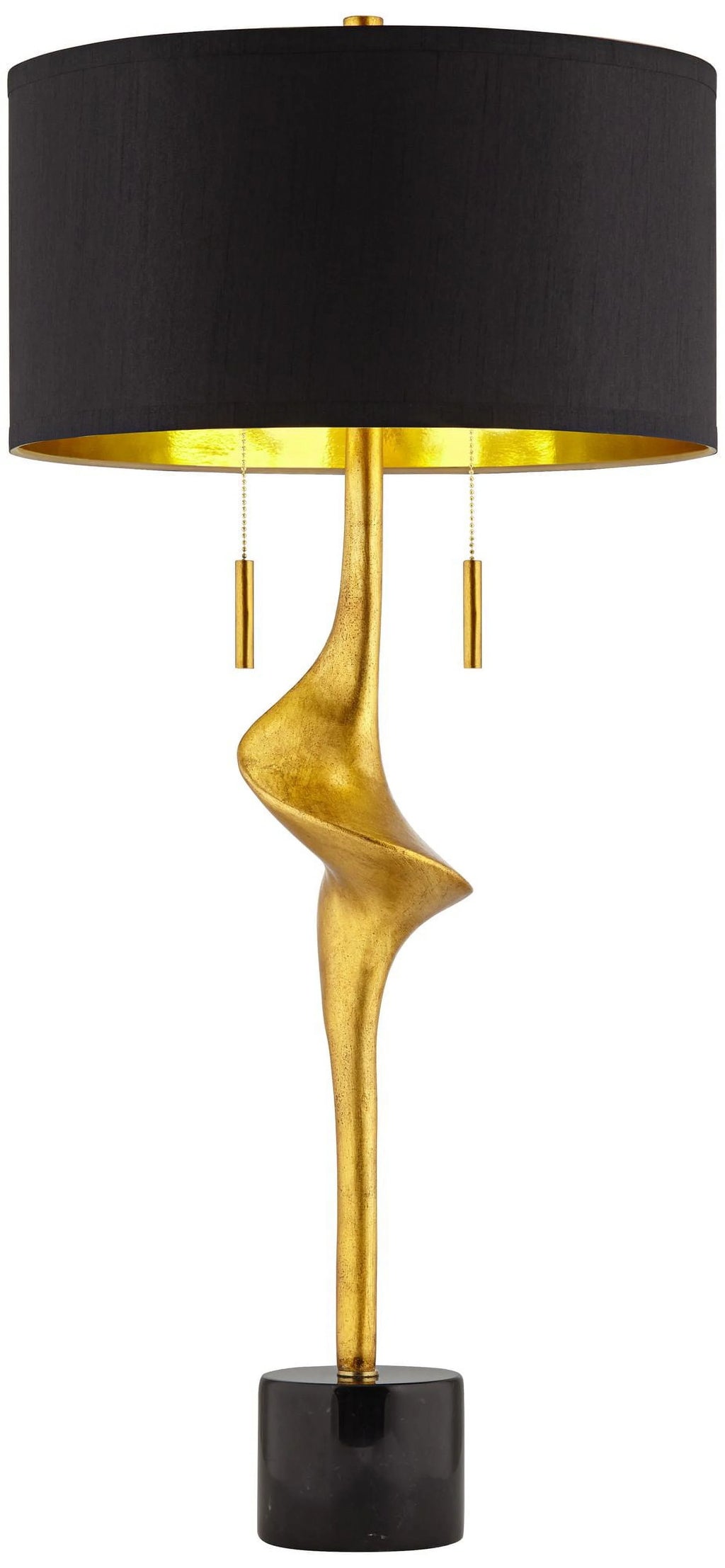 Gold Leaf Table Lamp with Black Drum Shade B58518