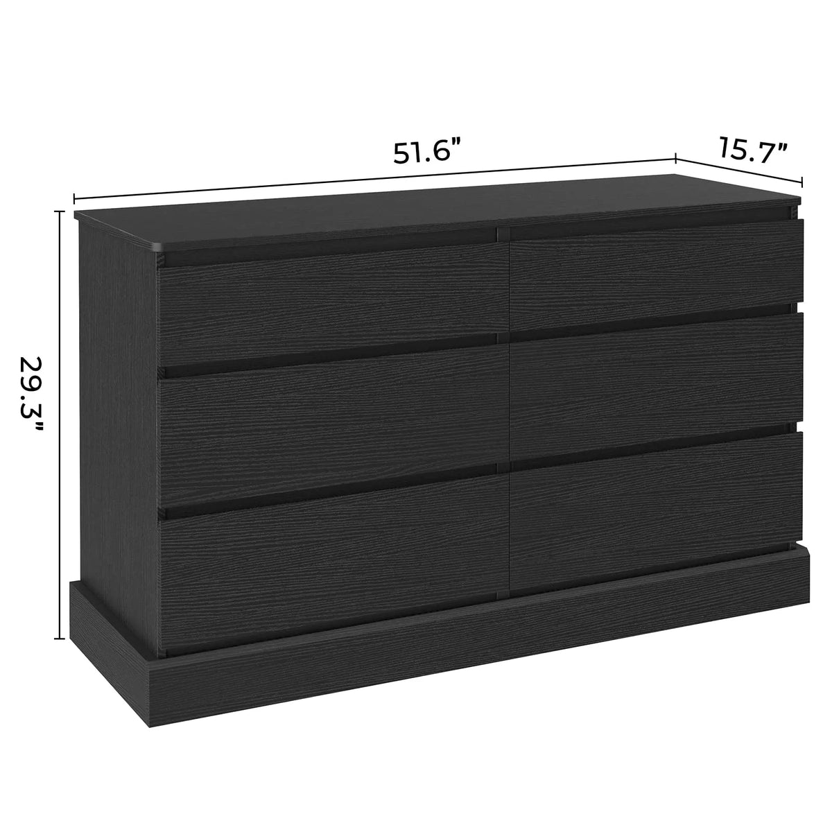 Black 6 Drawer Wooden Dresser W322