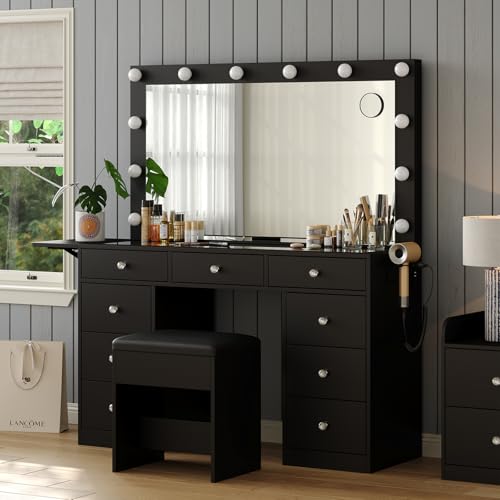 Vanity Desk with Mirror and 9 Drawers T33978
