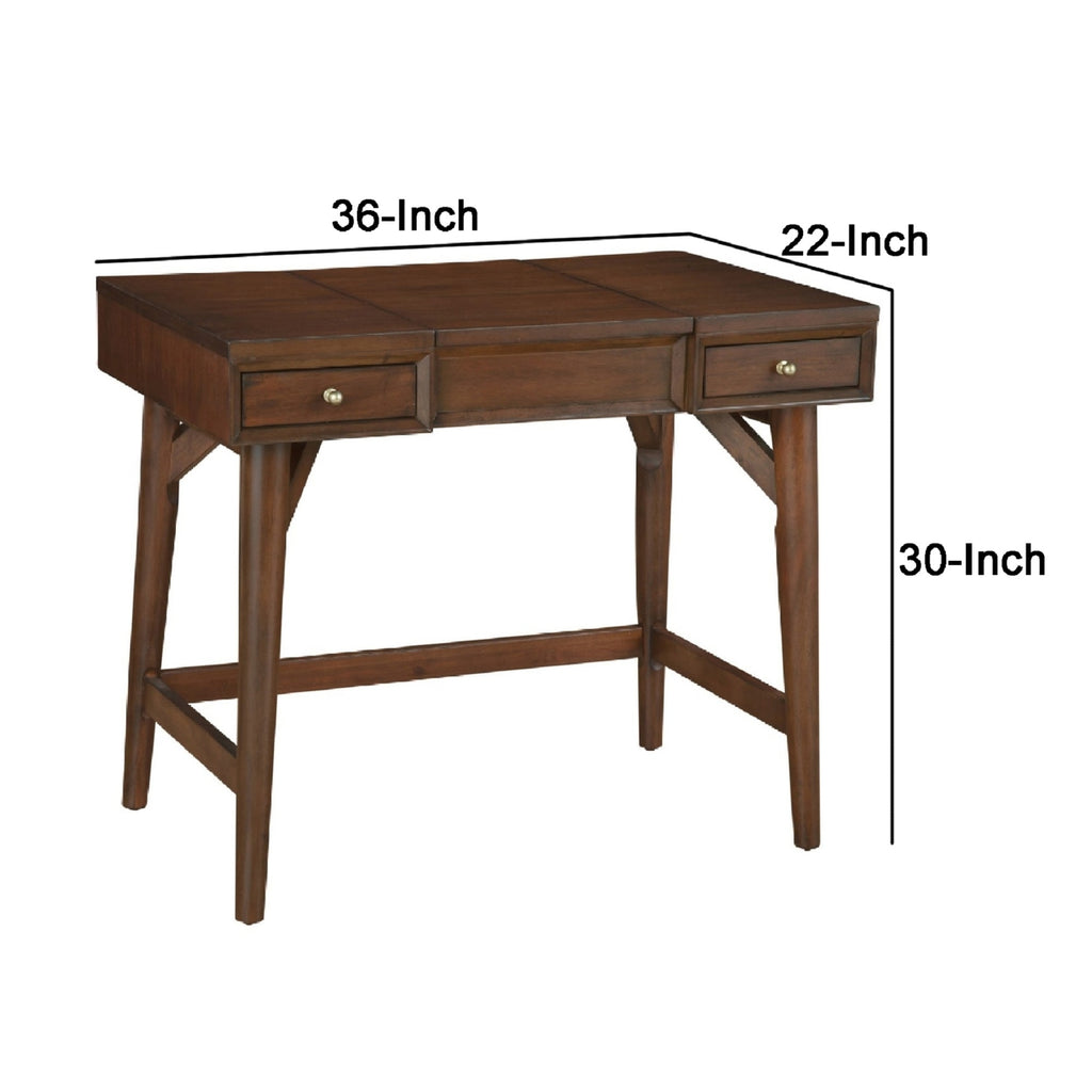Mahogany Walnut Brown 2 Drawer Vanity Desk with Flip Up Mirror R436