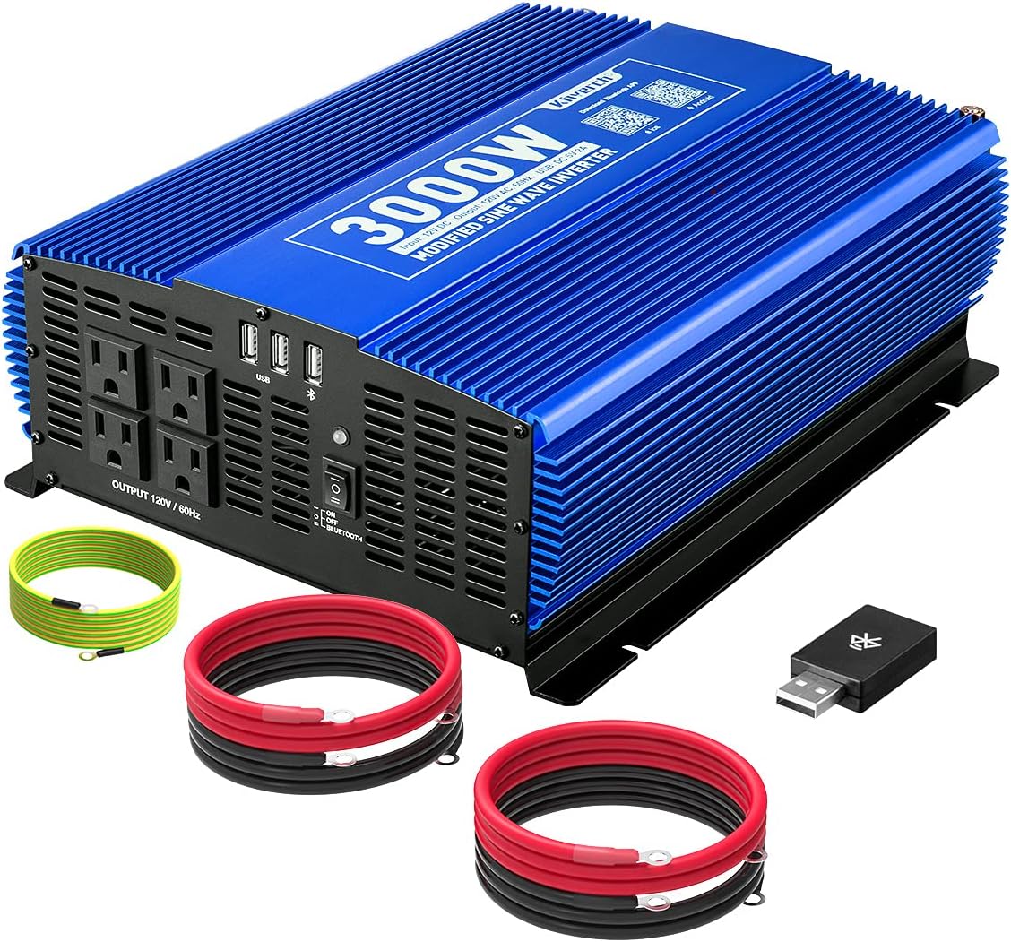 3000W Power Inverter DC12V to 110V AC Car Inverter with 4AC Outlets 2USB Port Y232706